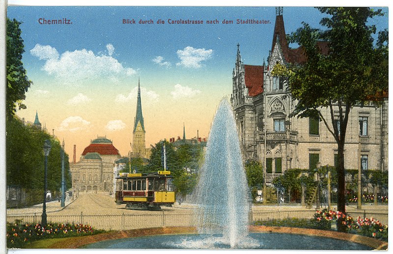 File:15134-Chemnitz-1912-Carolastraße mit Straßenbahn und Stadttheater-Brück & Sohn Kunstverlag.jpg