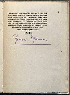 <i>A Man and His Dog</i> (novella) 1918 novella by Thomas Mann