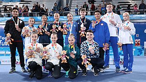 2018-10-10 Victory ceremony (Gymnastics mixed multi-discipline team) at 2018 Summer Youth Olympics by Sandro Halank-131.jpg