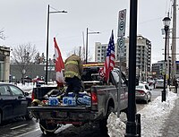 American flag on convoy protest supply truck 2022 Ottawa convoy supply truck.jpg