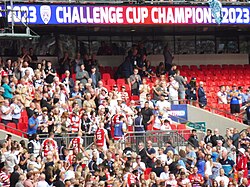 Hull Kingston Rovers players are applauded as they make the long walk to collect their runners-up awards from the Royal Balcony.