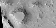 Mesas, as seen by HiRISE under HiWish program Top layer, the cap rock is breaking up into boulders.