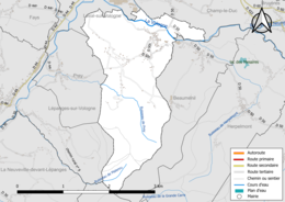 Carte en couleur présentant le réseau hydrographique de la commune