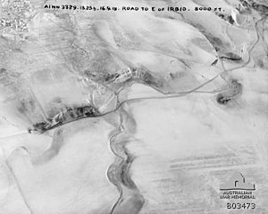 Aerial photograph of the road and wadi east of Irbid