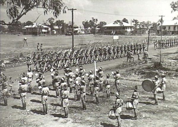 Band members from the 10th/48th Battalion on parade in Darwin, September 1944.