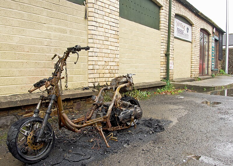 File:A burnt-out motorbike in Littlejohn's coal yard - geograph.org.uk - 5987594.jpg