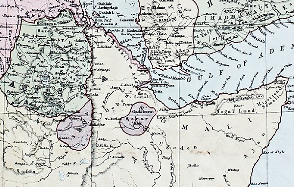 1873 cartography by John Bartholomew designating “Ugaden” east of Harar