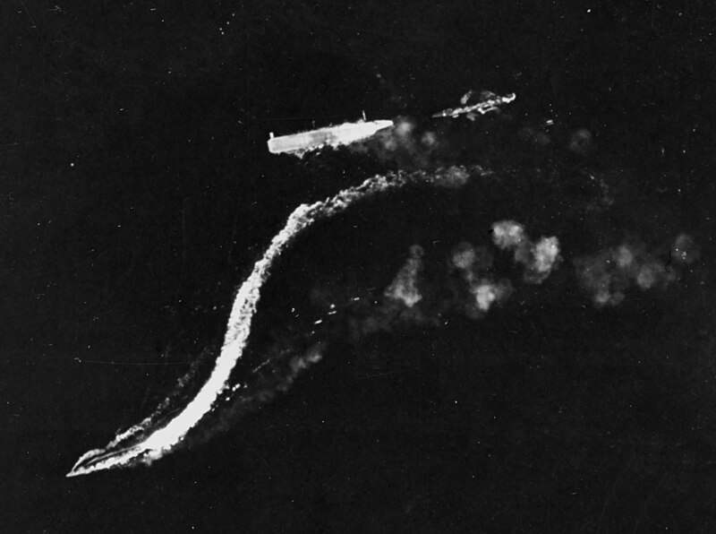 File:Aerial view of the immobile Japanese carrier Ryujo with two destroyers during the Battle of the Eastern Solomons, 24 August 1942 (80-G-88018).jpg