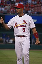 Albert Pujols batted .328 with 445 home runs in 11 seasons as a Cardinal.[22]