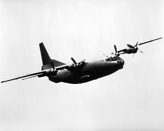 An-12, Cold War-era tactical transport, in flight