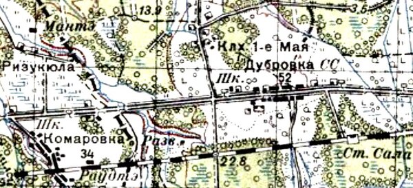 Колхоз «1-е Мая» на карте 1940 года
