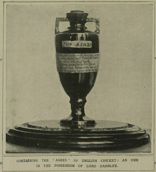 The earliest published photo of the Ashes urn, from The Illustrated London News, 1921