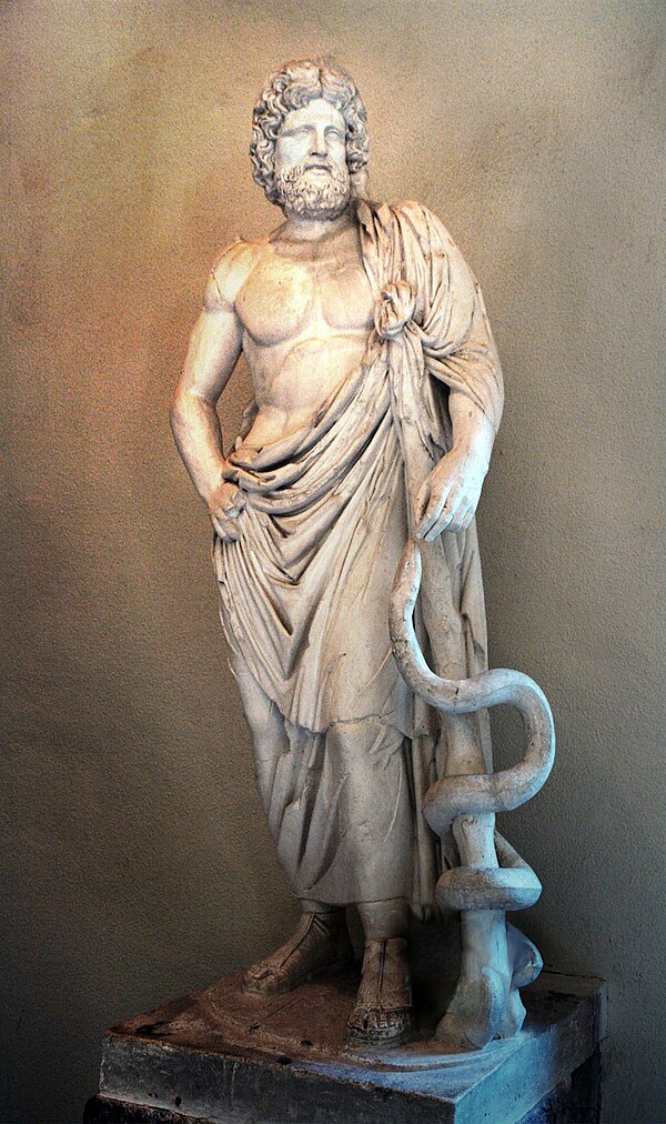 Asclepius with his serpent-entwined staff, Archaeological Museum of Epidaurus