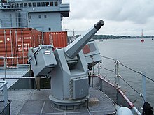 MLG 27 remote controlled revolver cannon on board an Elbe class tender of the German Navy Autocannon MLG27.jpg