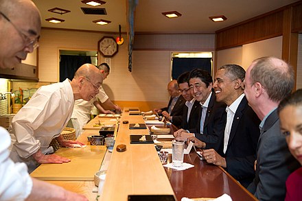 President Barack Obama and Prime Minister Shinzo Abe at Sukiyabashi Jiro