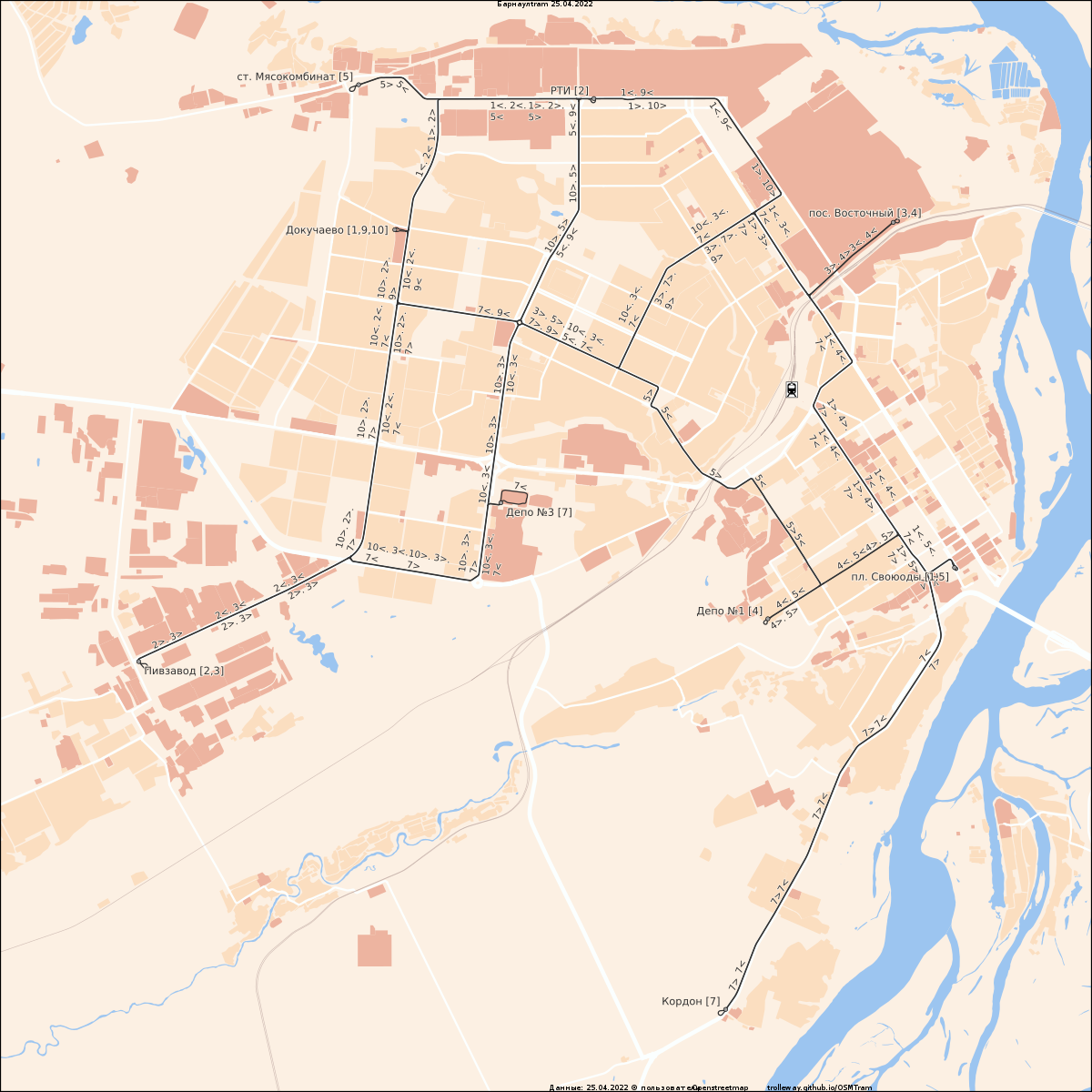 Карта барнаула трамвай 7. Маршрут трамваев Барнаул 2022. Барнаульский трамвай схема 2022. Трамвай 10 Барнаул маршрут на карте. Маршрут трамваев Барнаул на 2022 год.