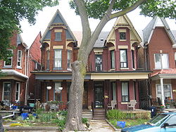 A pair of semi-detached bay-and-gable houses, a style found throughout Toronto in the late 19th and early 20th century Bay-and-gable.JPG