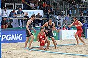 Deutsch: Beachhandball Europameisterschaften 2019 (Beach handball Euro); Tag 6: 7. Juli 2019 – Spiel um Platz Drei, Männer, Ungarn-Russland 2:0 (26:20, 23:22) English: Beach handball Euro; Day 6: 7 July 2019 – Men's Bronze Medal Match – Hungary-Russia 2:0 (26:20, 23:22)