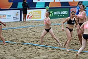 Deutsch: Beachhandball Europameisterschaften 2019 (Beach handball Euro); Tag 5: 6. Juli 2019 – Frauen, Platzierungsspiel für die Ränge 17–20, Nordmazedonien-Slowenien 0:2 (10:13, 9:15) English: Beach handball Euro; Day 5: 6 July 2019 – Placement Match/Cross Match for rank 17–20 Women – North Macedonia-Slovenia 0:2 (10:13, 9:15)