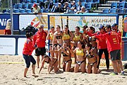 Deutsch: Beachhandball Europameisterschaften 2019 (Beach handball Euro); Tag 2: 3. Juli 2019 – Frauen, Vorrunde Gruppe C, Spanien-Griechenland 2:1 (12:20, 18:16; 8:2) English: Beach handball Euro; Day 2: 3 July 2019 – Women Preliminary Round Group C – Spain-Greece 2:1 (12:20, 18:16; 8:2)