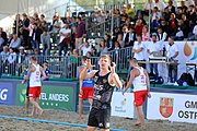 Deutsch: Beachhandball Europameisterschaften 2019 (Beach handball Euro); Tag 4: 5. Juli 2019 – Männer, Viertelfinale, Russland-Polen 2:0 (30:22, 19:18) English: Beach handball Euro; Day 4: 5 July 2019 – Quarter Final Men – Russia-Poland 2:0 (30:22, 19:18)