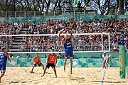 Deutsch: Beachvolleyball bei den Olympischen Jugendspielen 2018; Tag 11, 17. Oktober 2018; Jungen,Finale – Niederlande (Matthew Immers/Yorick de Groot)-Schweden (David Åhman/Jonatan Hellvig) 0:2 (20–22/15–21) English: Beach volleyball at the 2018 Summer Youth Olympics at 17 October 2018 – Final – Netherlands (Matthew Immers/Yorick de Groot)-Sweden (David Åhman/Jonatan Hellvig) 0:2 (20–22/15–21)