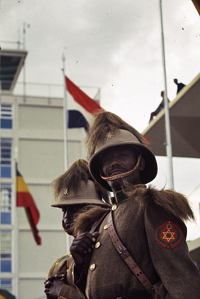 Members of the Imperial Guard during the state visit by Queen Juliana of the Netherlands to Ethiopia, 1969.