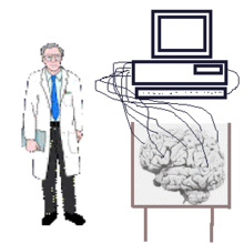 A brain in a vat—Putnam uses this thought experiment to argue that skeptical scenarios are impossible.