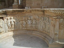 Bas-relief du jugement de Pâris, théâtre antique de Sabratha, Libye