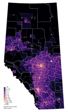 Population density of Alberta, 2016 Canada Alberta Density 2016 CB.svg