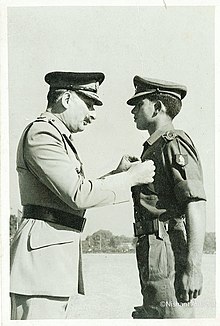 Capt N S Ahlawat being awarded Sena Medal by FM Manekshaw in 1972 Capt N S Ahlawat being awarded Sena Medal by Field Marshal Sam Maneckshaw in year 1972.jpg