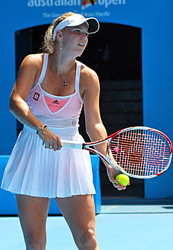 Caroline Wozniacki failed to defend the women's singles title Caroline Wozniacki at the 2011 Australian Open1 crop.jpg