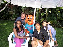 The cast of Cool Cat Saves the Kids. From left to right: Vivica A. Fox, Derek Savage, Jason Johnson (in costume), Erik Estrada and Jessica Salazar. Cast Nice-.jpg