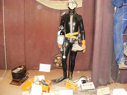 Cave diving equipment in the museum at Wookey Hole Caves