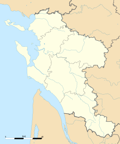 Mapa konturowa Charente-Maritime, blisko centrum na lewo znajduje się punkt z opisem „L’Éguille”