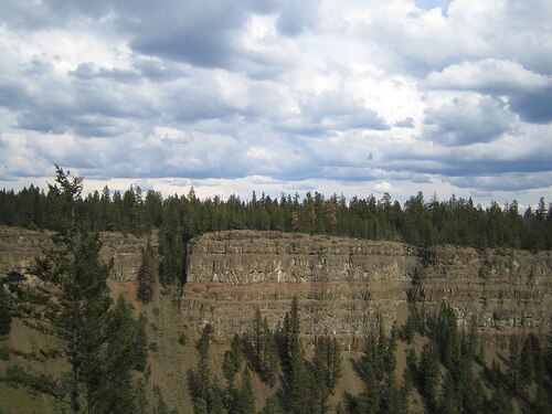 Cliffs made of low viscosity lava flows in Chasm Provincial Park suggest extensive volcanic activity in the Chilcotin Plateau Basalts