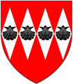 Arms of Cheney of Broke (Brook, Heywood), Wiltshire: Gules, four fusils in fess argent on each an escallop sable