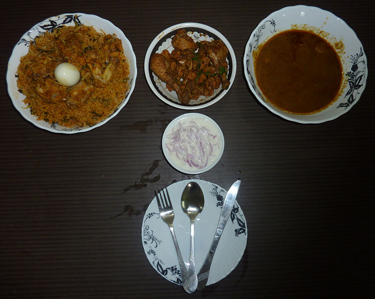 File:Chicken Biriyani with Egg, Chicken Fry, Chicken Curry and Onion Raitha.JPG