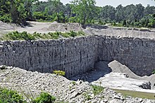 A limestone quarry on Kelley's Island, Ohio. Columbus Limestone (Middle Devonian; Lafarge Kelleys Island Quarry, Kelleys Island, Lake Erie, Ohio USA) 29 (48541446686).jpg