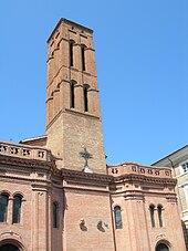 West front of the cathedral, showing the unusually-placed campanile Concattedrale di Santa Maria.jpg