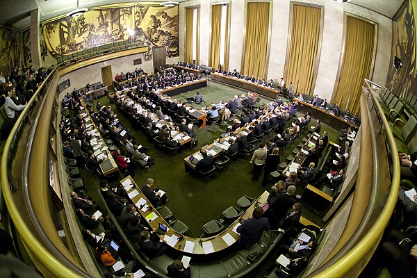 The Council Chamber at the Palace of Nations in Geneva where the BWC was negotiated