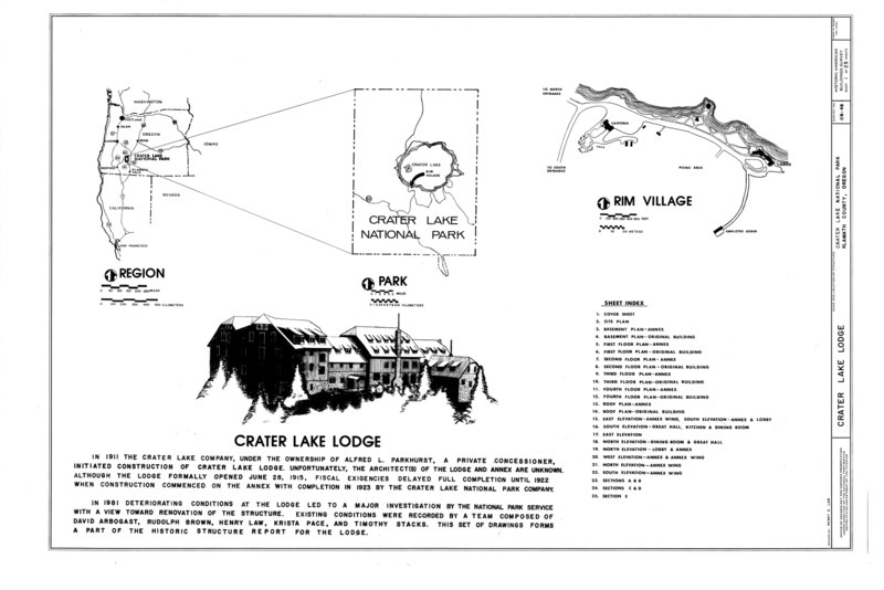 File:Crater Lake Lodge, Off Route 62, Klamath Falls, Klamath County, OR HABS ORE,18-CRALA,1- (sheet 1 of 25).tif