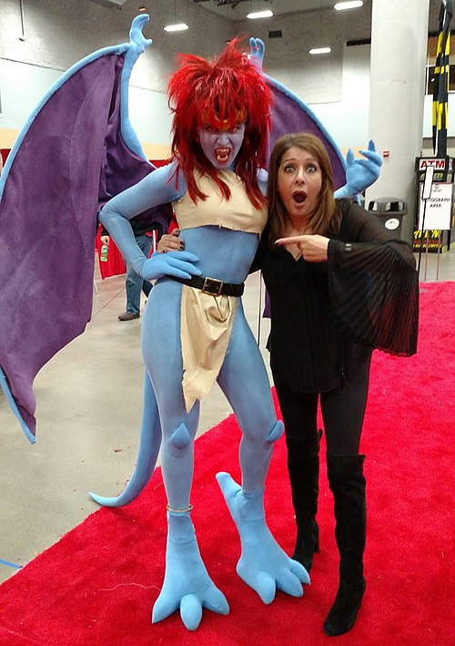 Cosplayer Ezmeralda Von Katz as Demona with voice actress Marina Sirtis, on the convention floor at Wizard World Des Moines 2017.