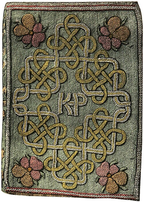 Embroidered book cover made by Elizabeth I at the age of 11, presented to Katherine Parr