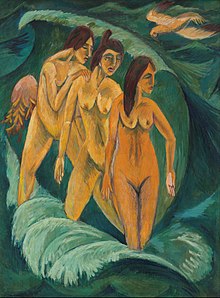 Three Bathers (1913), by Ernst Ludwig Kirchner, Art Gallery of New South Wales. Ernst Ludwig Kirchner - Three bathers - Google Art Project.jpg