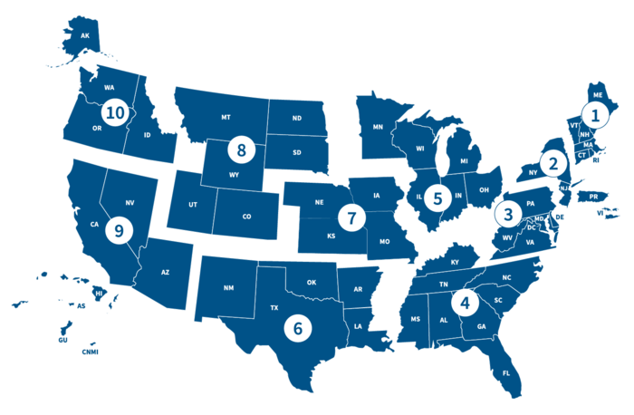 FEMA Regions map grouped by states and number Fema regions map.png