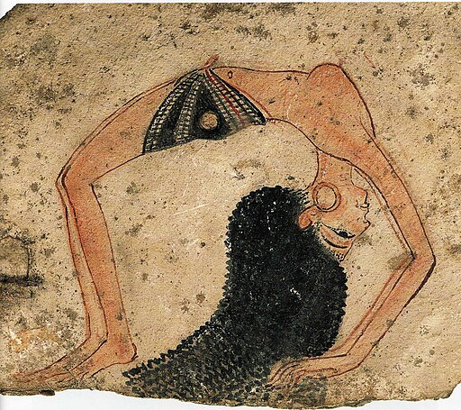 Female topless egyption dancer on ancient ostrakon