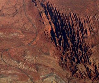 Shot from the airplane - Arches Scenic Drive to the left