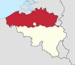Localização da Flandres no mapa da Bélgica