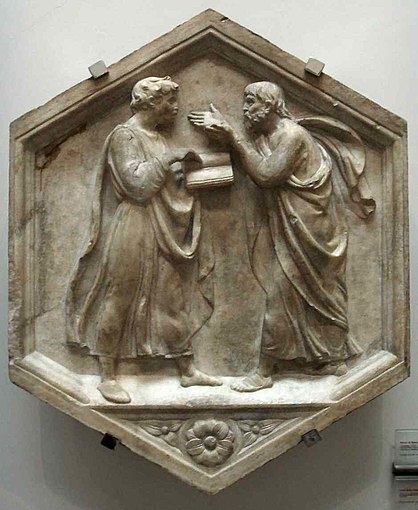 Relief of Aristotle and Plato by Luca della Robbia, Florence Cathedral, 1437–1439